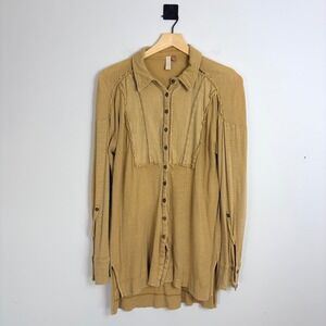 Pilcro by Anthropologie Tunic Button Down Shirt Khaki Green Long Sleeve Small